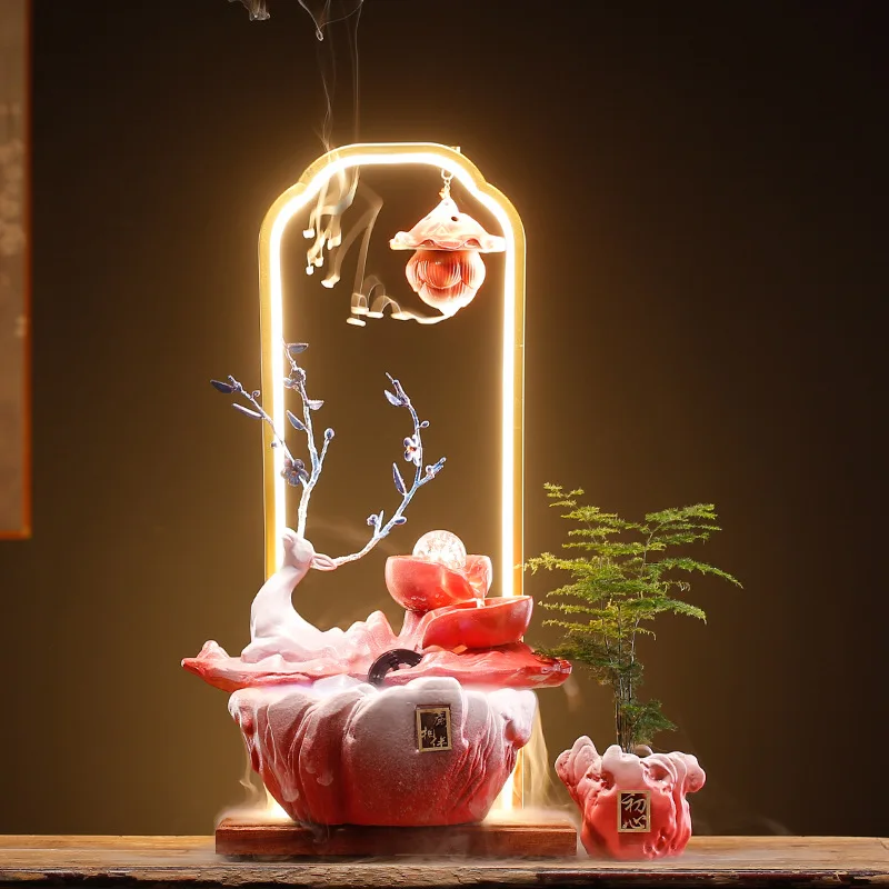 

Creative desktop decorations Home decoration accessories Ceramic smoke waterfall fountain with lamp incense burner