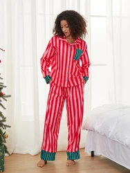 Women Christmas Striped Pajama Sets Long Sleeve Button Down Shirt and Pants Set Loungewear Holiday 2 Piece Pjs