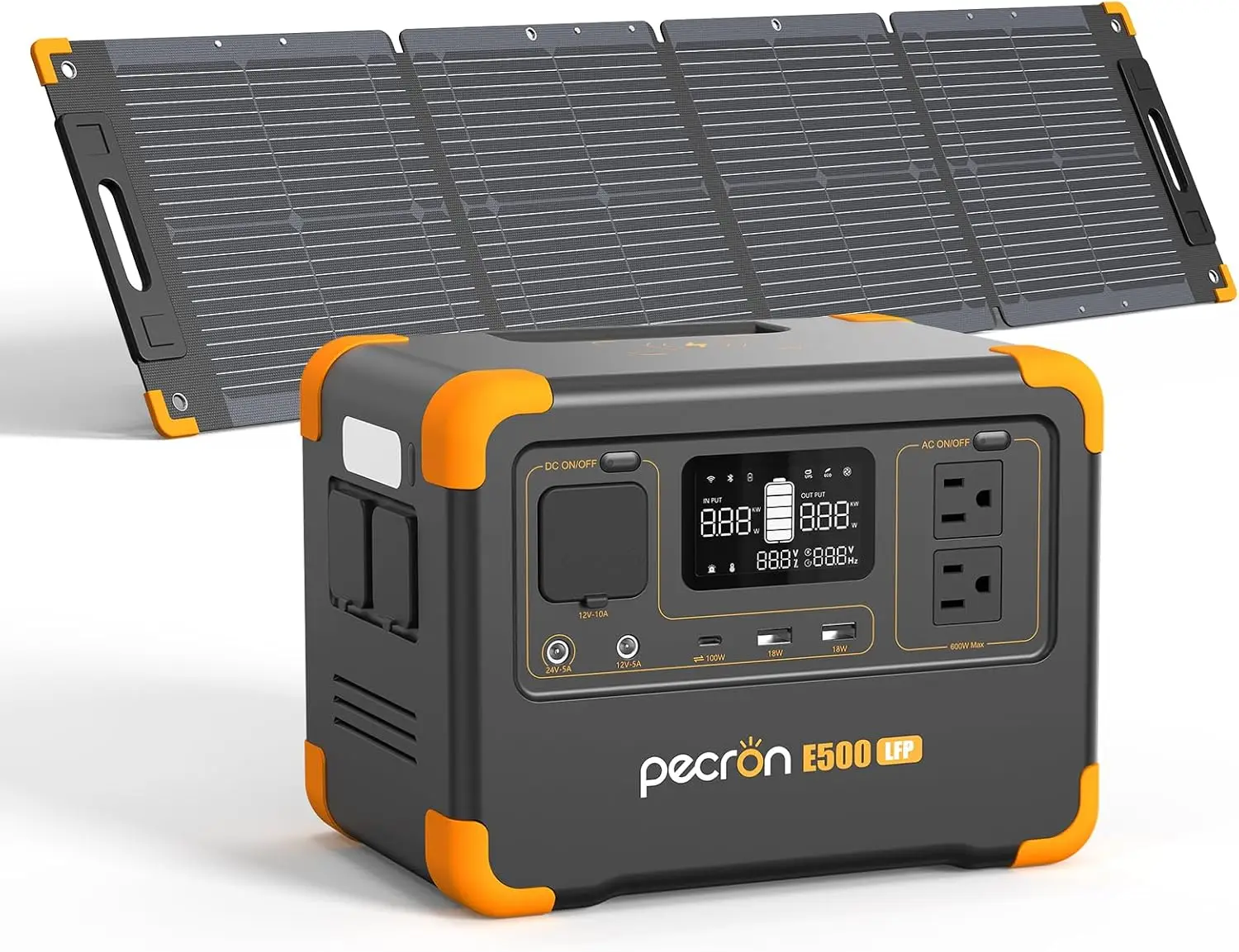 E500LFP Solar Generator with 100W Solar Panel, 576Wh LiFePO4 Battery, 2x600W AC Outlets Power Station