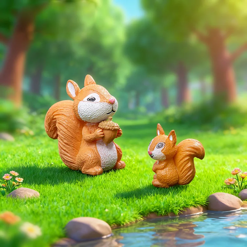 Simulated Squirrel Family Miniature Figurine Cartoon Animal Character Fairy Garden Home  Ornament Desk Decoration DIY Accessory