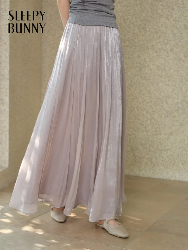 

Женская блестящая макси-юбка с высокой талией, весенняя, свободная, расклешенная, А-силуэт, повседневная, универсальная, для офиса и на каждый день