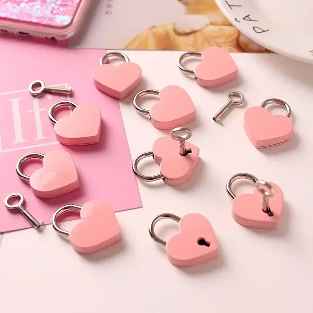 Lovely Antique Style Heart Shape Padlock Vintage Lock Pink Romantic Lovely Diary Padlocks Key Lock with Key New