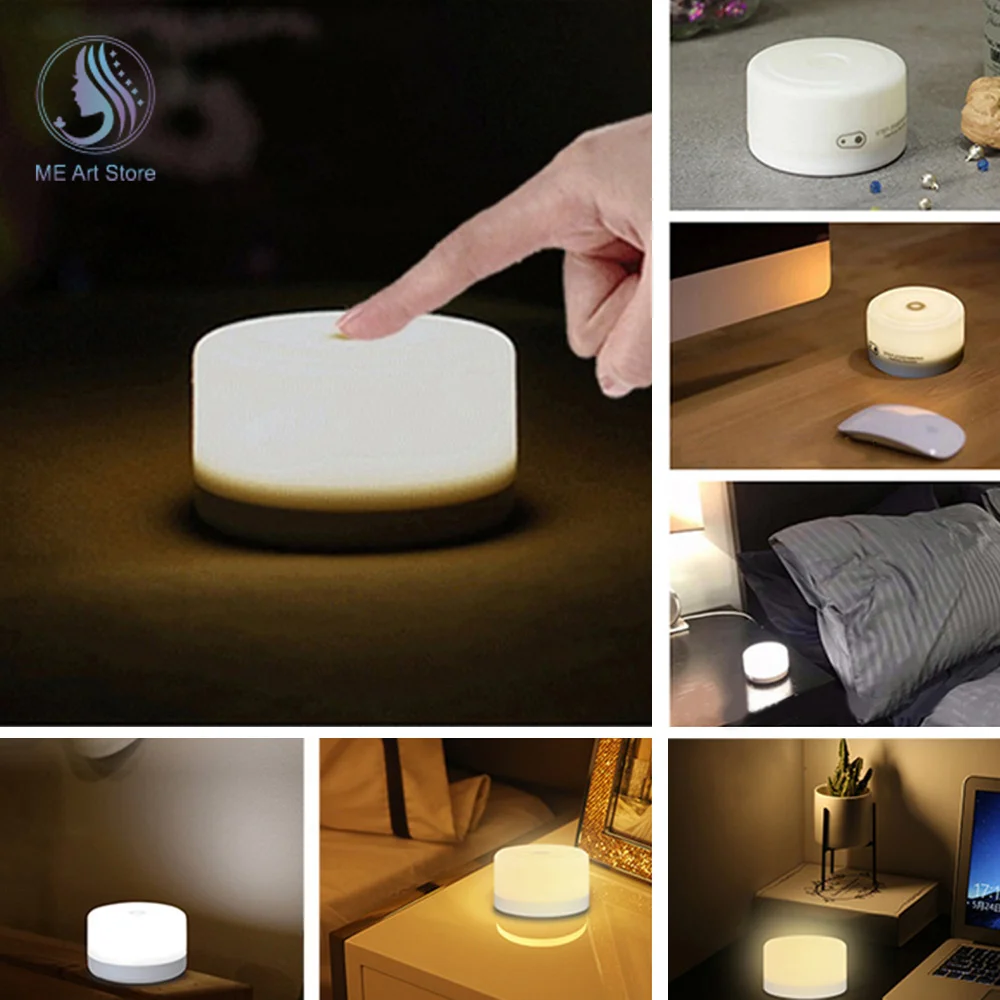 LED Touch Sensor Night Light Portable Warm White Light USB Rechargeable Touch Sensing Lamp for Children Bedroom Gift