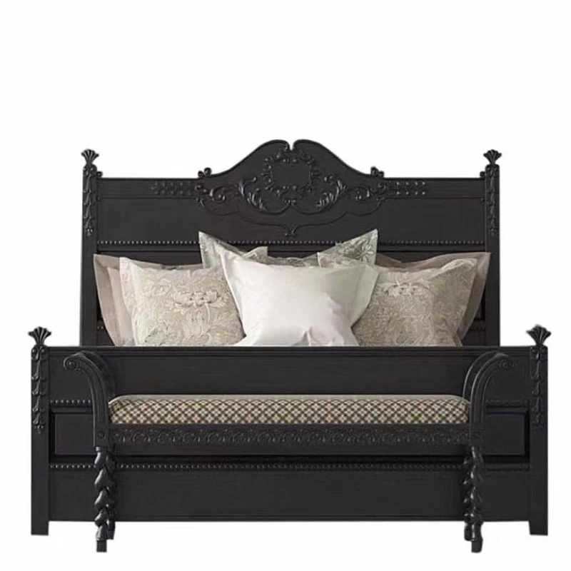 

American country retro all solid wood bed 1.8 meters double wedding master bedroom large bed 1.5m modern simple French
