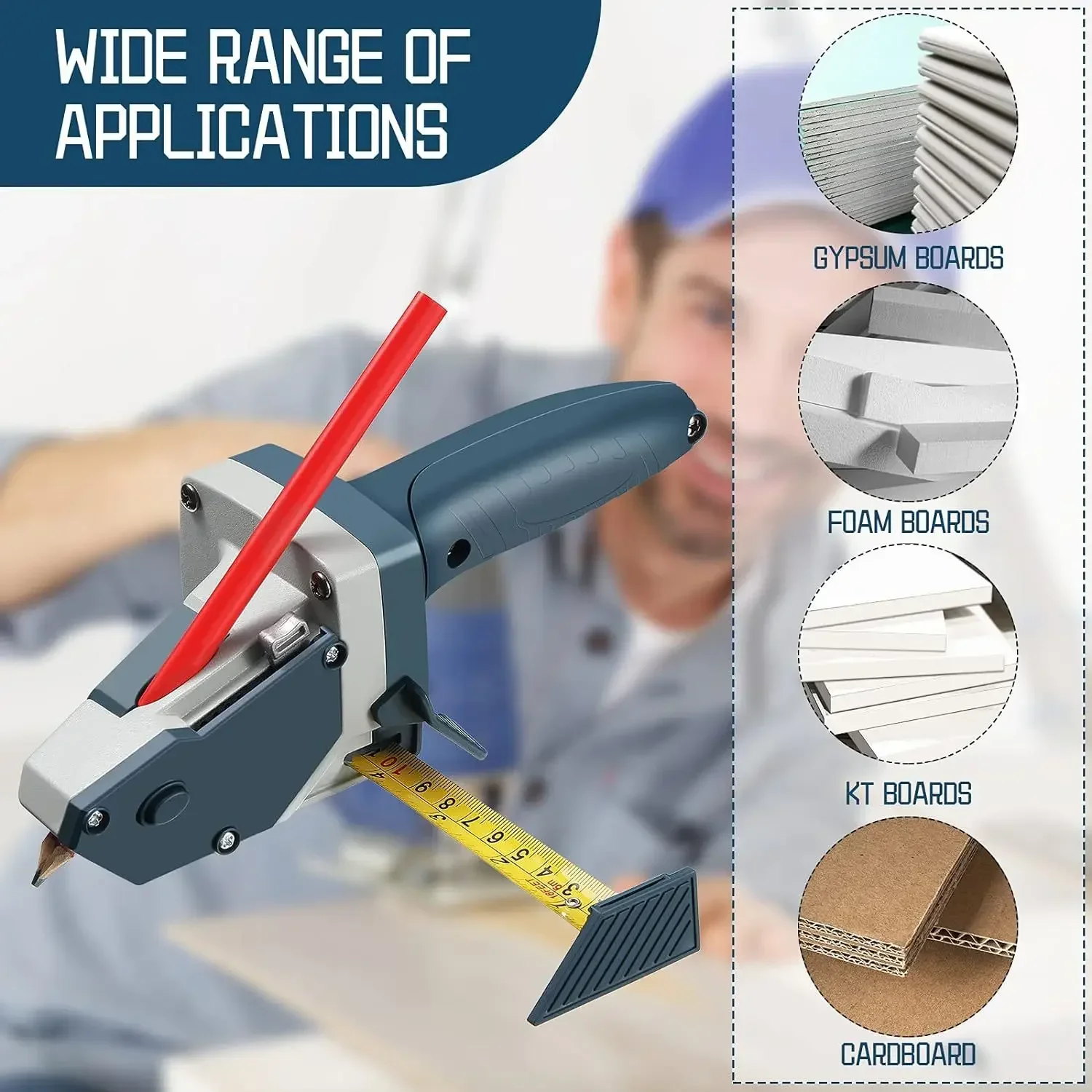 

Многофункциональный резак для гипсокартона со встроенной рулеткой, инструмент для разметки и резки пенопласта/КТ/картона