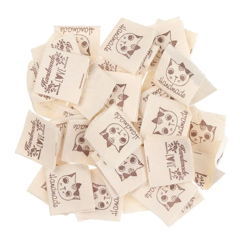 50 قطعة DIY بها بنفسك الكرتون القط المنسوجة لوازم محبوكة اليدوية مع الحب الخياطة اكسسوارات الملابس العلامات القماش تسميات الملابس