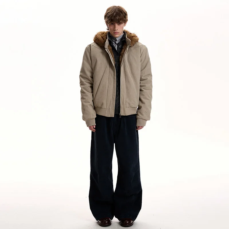 LUZHEN 2025 الشتاء موضة انفصال الفراء مقنعين سميكة الدافئة معطف مبطّن الرجال وسيم الصوف بطانة سترة عادية JY5127