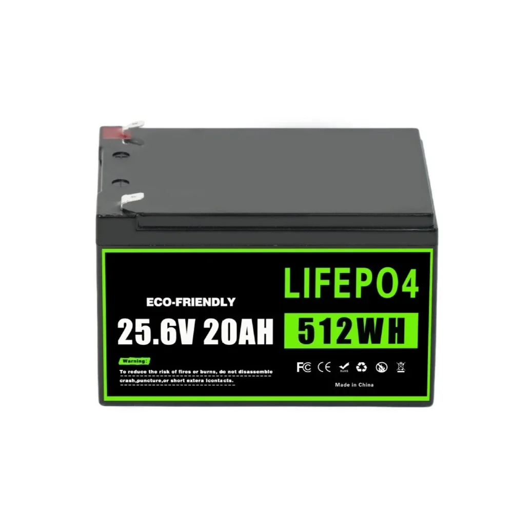 25.6V 20Ah 512Wh Rechargeable LiFePO4 High Capacity Battery for Deep Cycle Trolling Motor Solar Energy Storage Off-Grid Camping