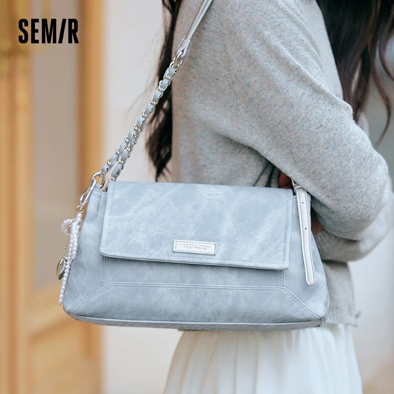 Semir Shoulder Bag Women 2025 New Style Vintage Rubbed Color Imitation Denim Chain Bag Stylish Envelope Bag Handbag