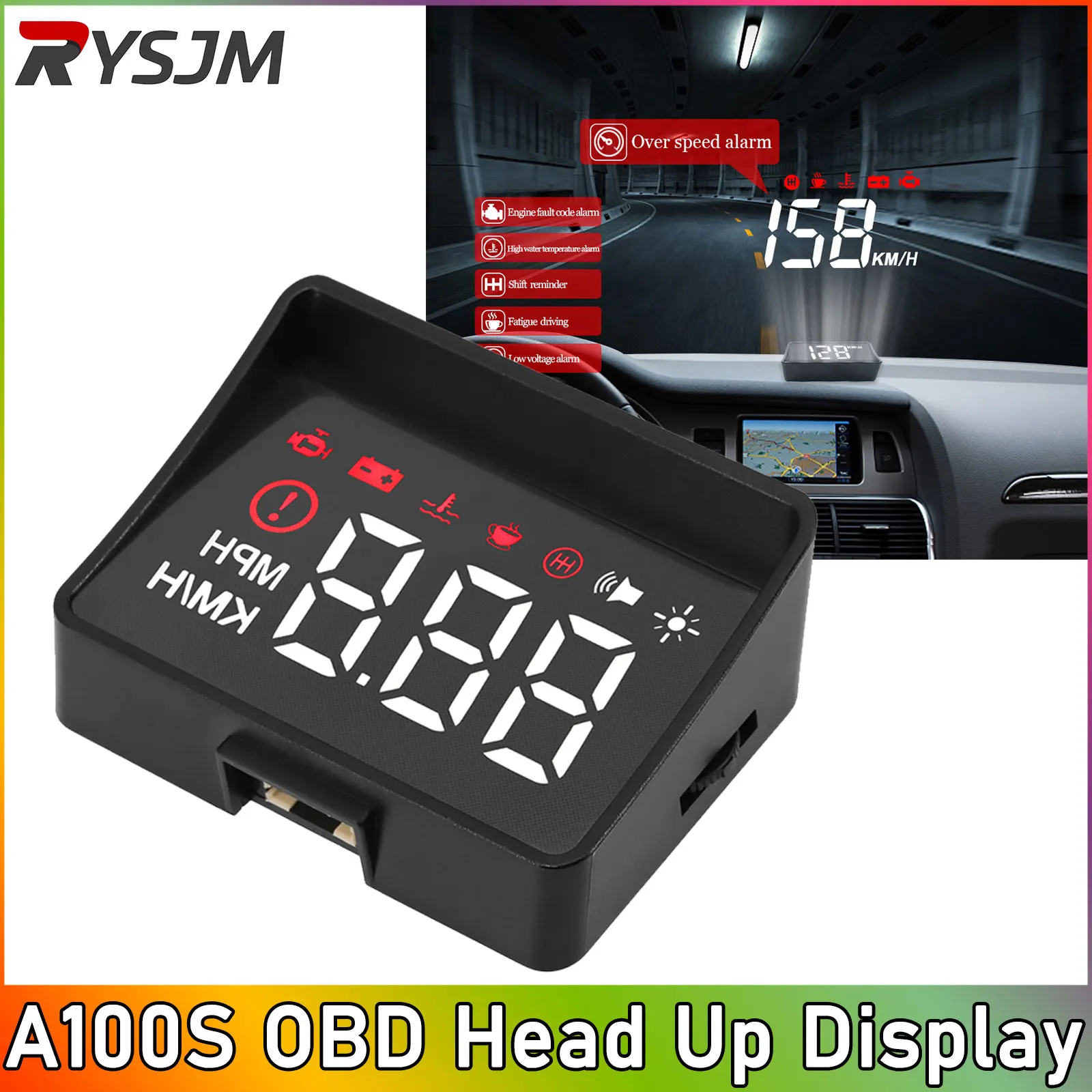 A100S OBD HUD Display Speed Temperature Windshield Projector Car HUD Display Car Electronics Overspeed Warning System