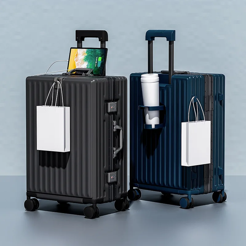 

Aluminum Frame Rolling Luggage Case USB charging ABS+PC Travel Suitcase on Wheels Versatile Combination Lock Travel Bags