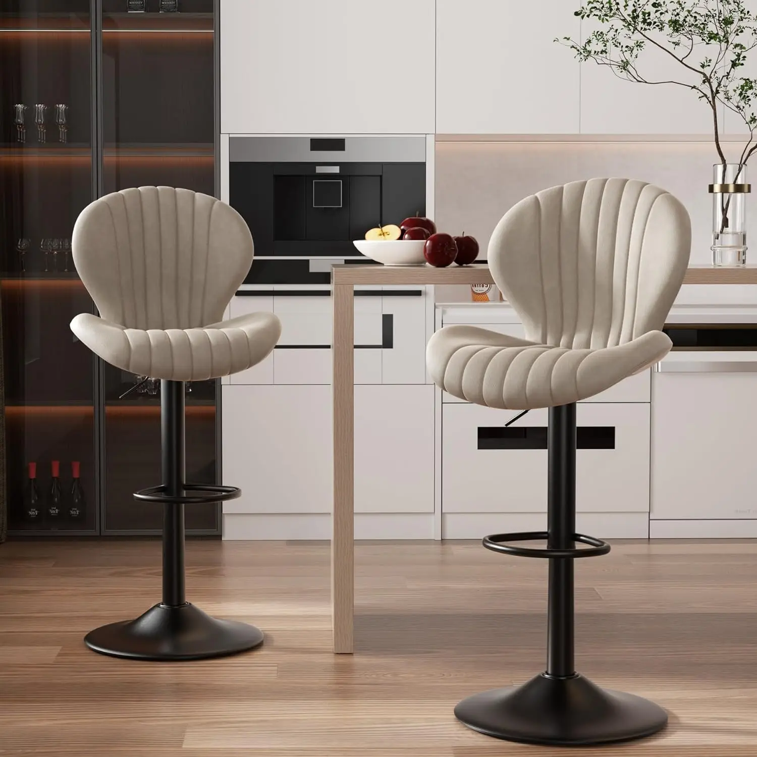 

Bar Stools Set of 2 Modern Swivel Bar Chairs, Barstools Counter Height with High Backrest, Easy 3-5 Minute Assembly for Bar