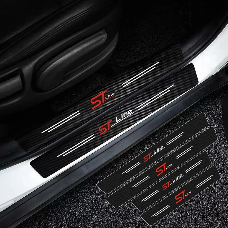 Carbon Fiber Car Sticker Protector Strip Auto Door Sill Waterproof Protect Film For Ford ST Focus x 2 3 Kuga Mondeo Ecosport