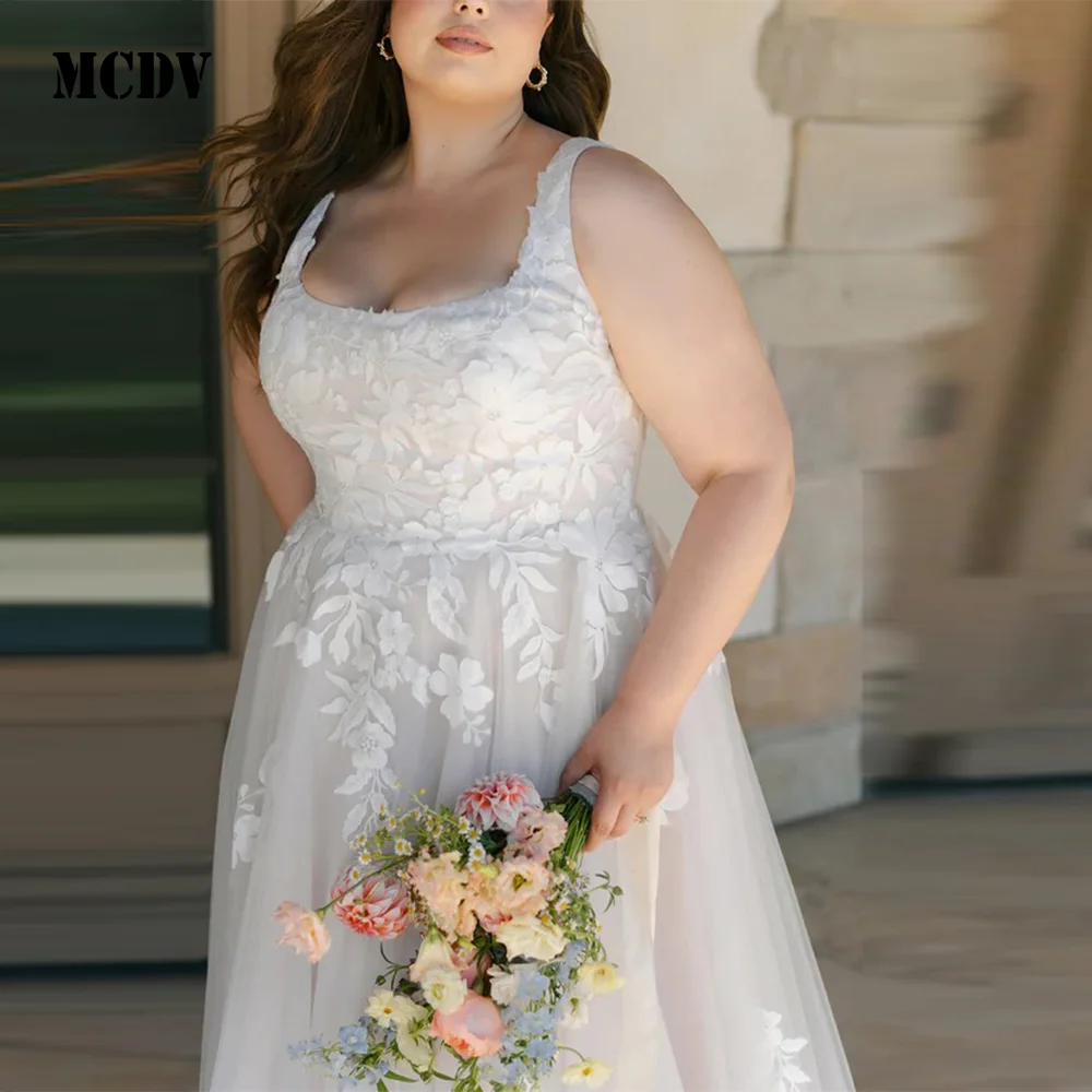 MCDV Plus Size A-Linie Hochzeitskleid 2025, Tüll, Sweep-Zug, Applikation, Hochzeitskleid, maßgeschneidertes Hochzeitskleid, Robe Mariage Femmerob