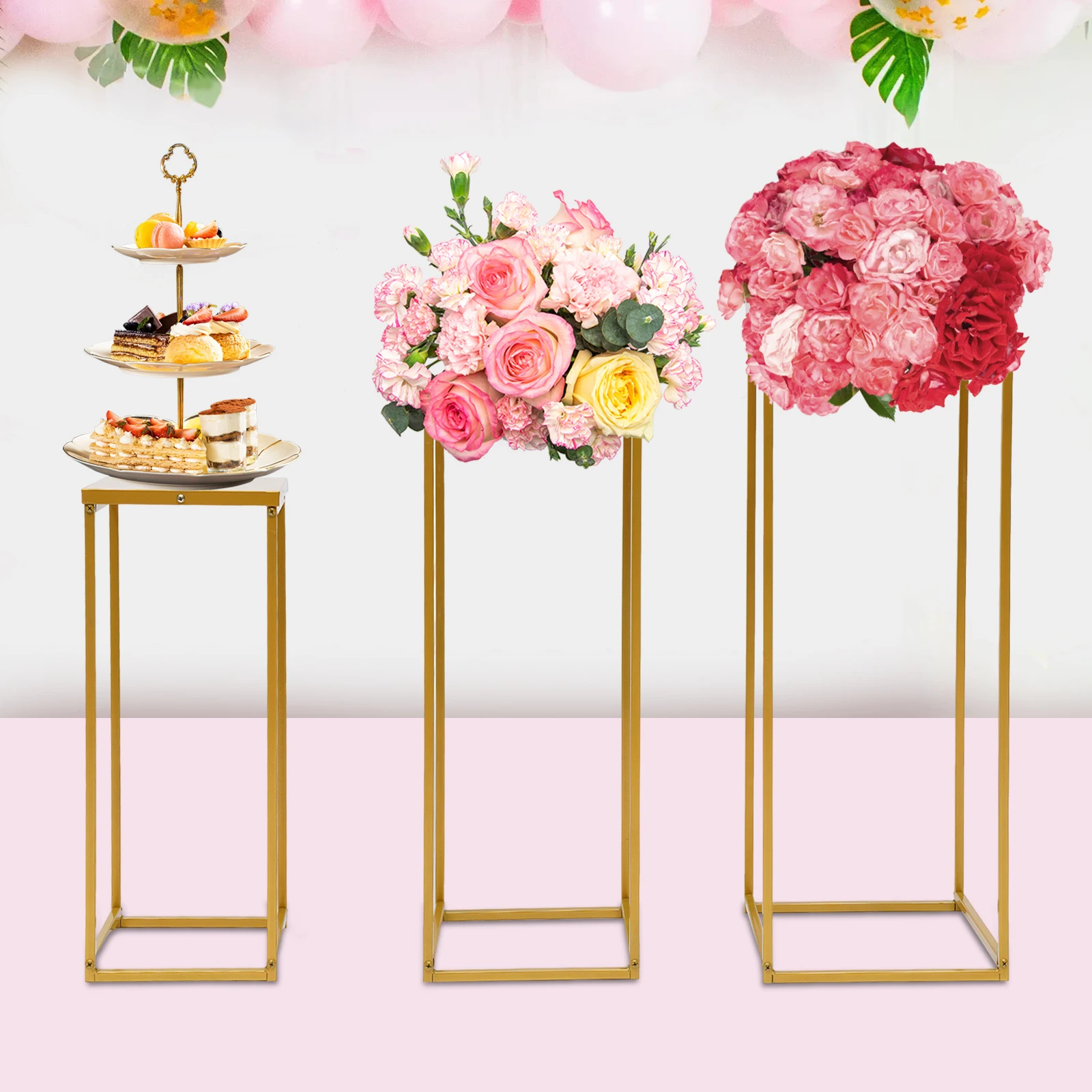 3 Pieces Golden (50-70cm) Bracket High-load-bearing Commodity Display Rack Decorative Flower Cake Base Stackable Storage