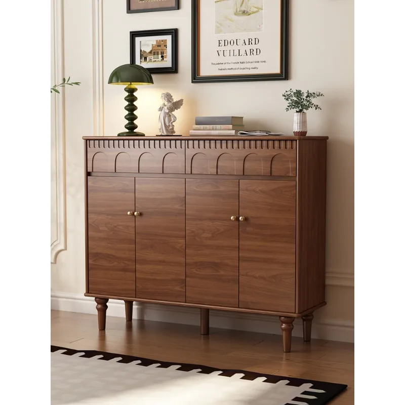 Solid wood shoe cabinet household door storage cabinet integrated against the wall 2025 new second-hand home storage retro entra