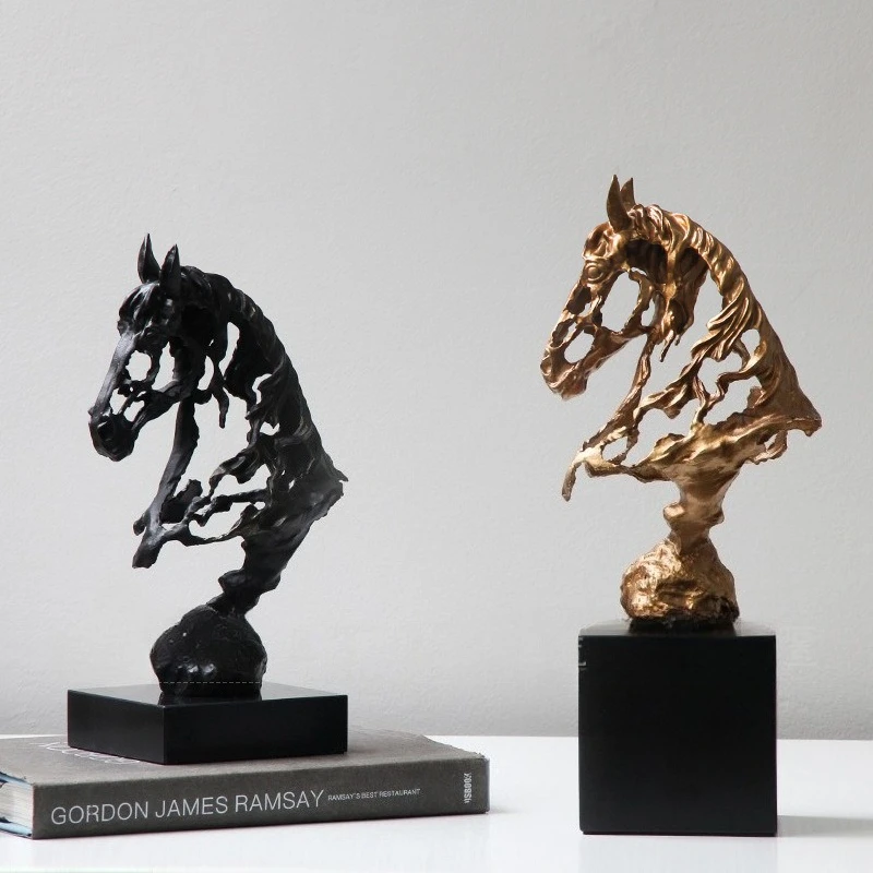 Modern simple wabi style, creative hollow metal horse head ornament, model room hotel living room study decoration