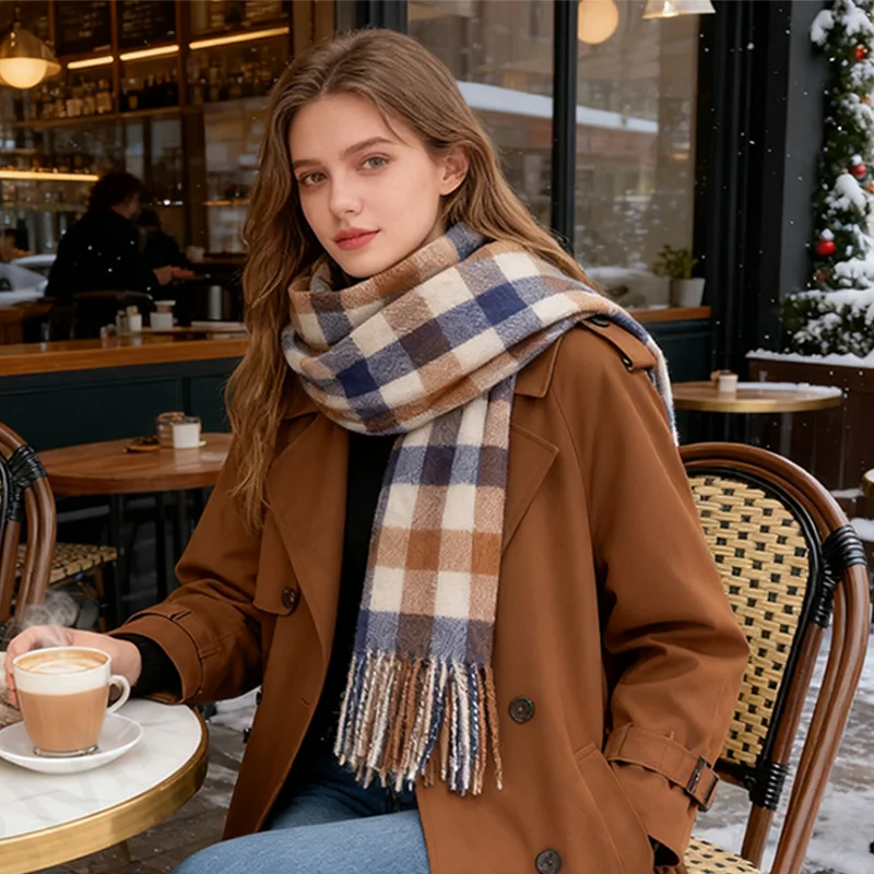 

2025 ﻿ Зимний кашемировый шарф, толстые британские клетчатые шарфы для пар для мужчин и женщин, одежда, подарок, модный аксессуар
