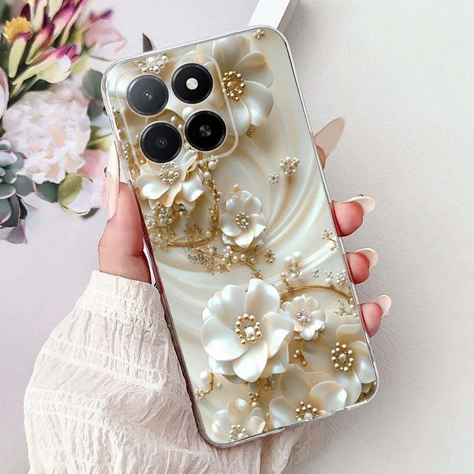 Phone Case For Honor X5b Plus X6b X7b X8b X9b 5G Elegant Flower Cat Painted Soft Silicone TPU Cases view 6
