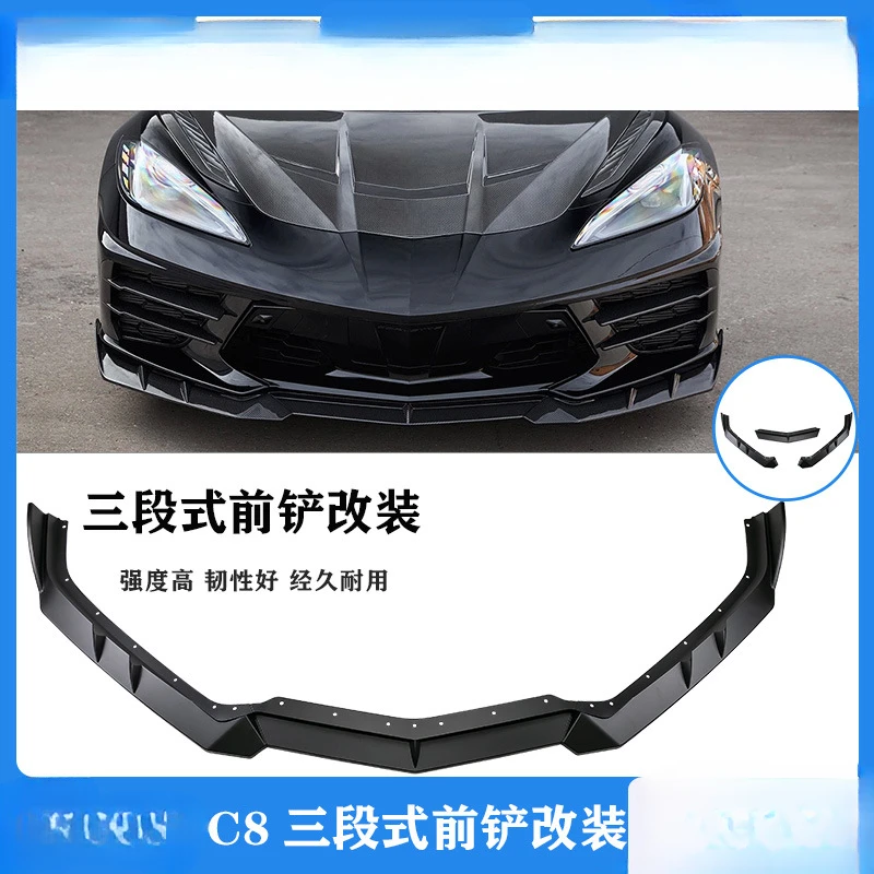 Front Bumper Lip For  Corvette C8 Stingray Z51 Splitter Winglet Spoiler Carbon Fiber Look Glossy Black