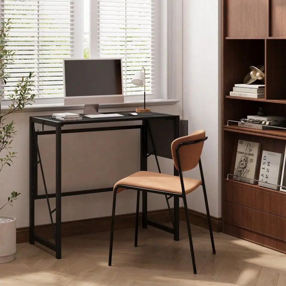 Computer Desk 31.5in, SpaceSaving OneTouch Fold, Side Pocket Hooks, PreAssembled For Small Spaces