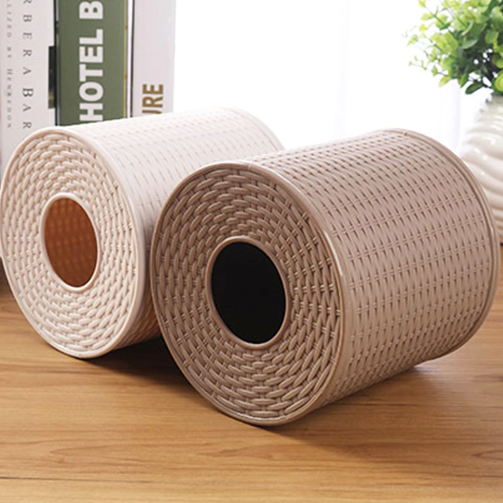 

Rattan Paper Towel Barrel Round Tissue Storage Holder Container Cover Roll Rack Creative Plastic Moisture Protection