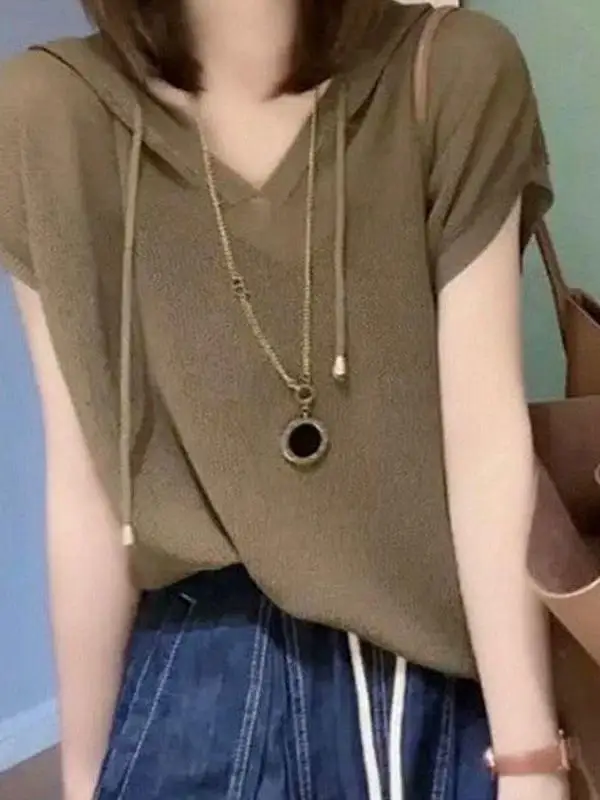 

Spring Summer New Loose Thin Short Sleeve Pure Color Knitted Top Women's Casual Style Comfortable Soft Knitwear Color