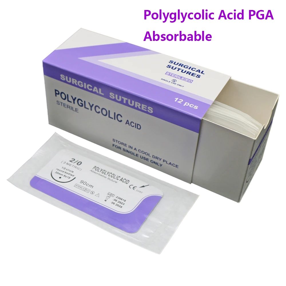 PGA 12pcs 90cm Disposable Synthetic Absorbable Surgical Suture With Needle Veterinary Suture Suture Polyglycolic Acid PDO