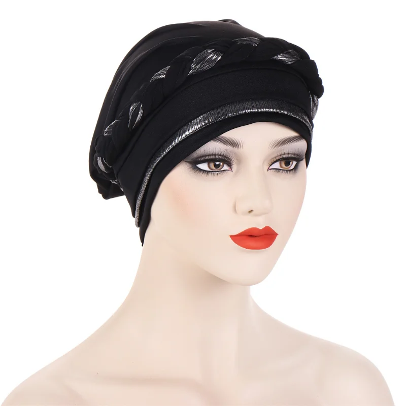 KepaHoo Muslim Women Braid Turban Cap Islamic Head Wraps Pre-Tied Hijab Bonnet Femme Musulman Stretchy Hair Cover Indian Hat