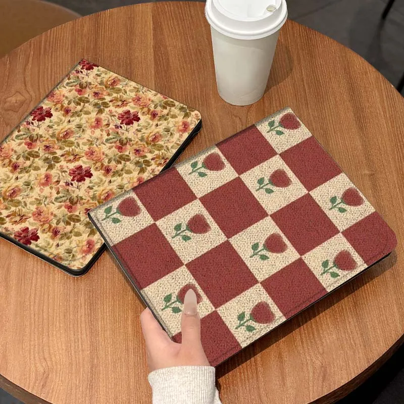 

Red Checkerboard Rose Gift Tablet Case For Lenovo Xiaoxin Legion Pad Tab Pro GT Y700 Gen4 2 11 P11 M10 K10 3rd Plus Gen