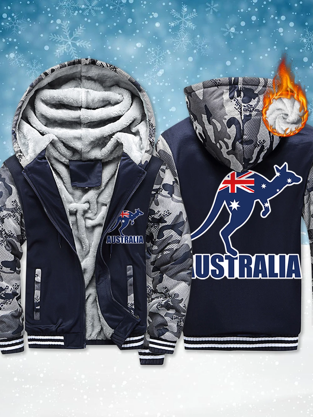 

Австралия, мужская верхняя одежда на молнии с принтом кенгуру, зимние утепленные утепленные пальто, флисовые теплые ветрозащитные куртки, повседневная мужская одежда