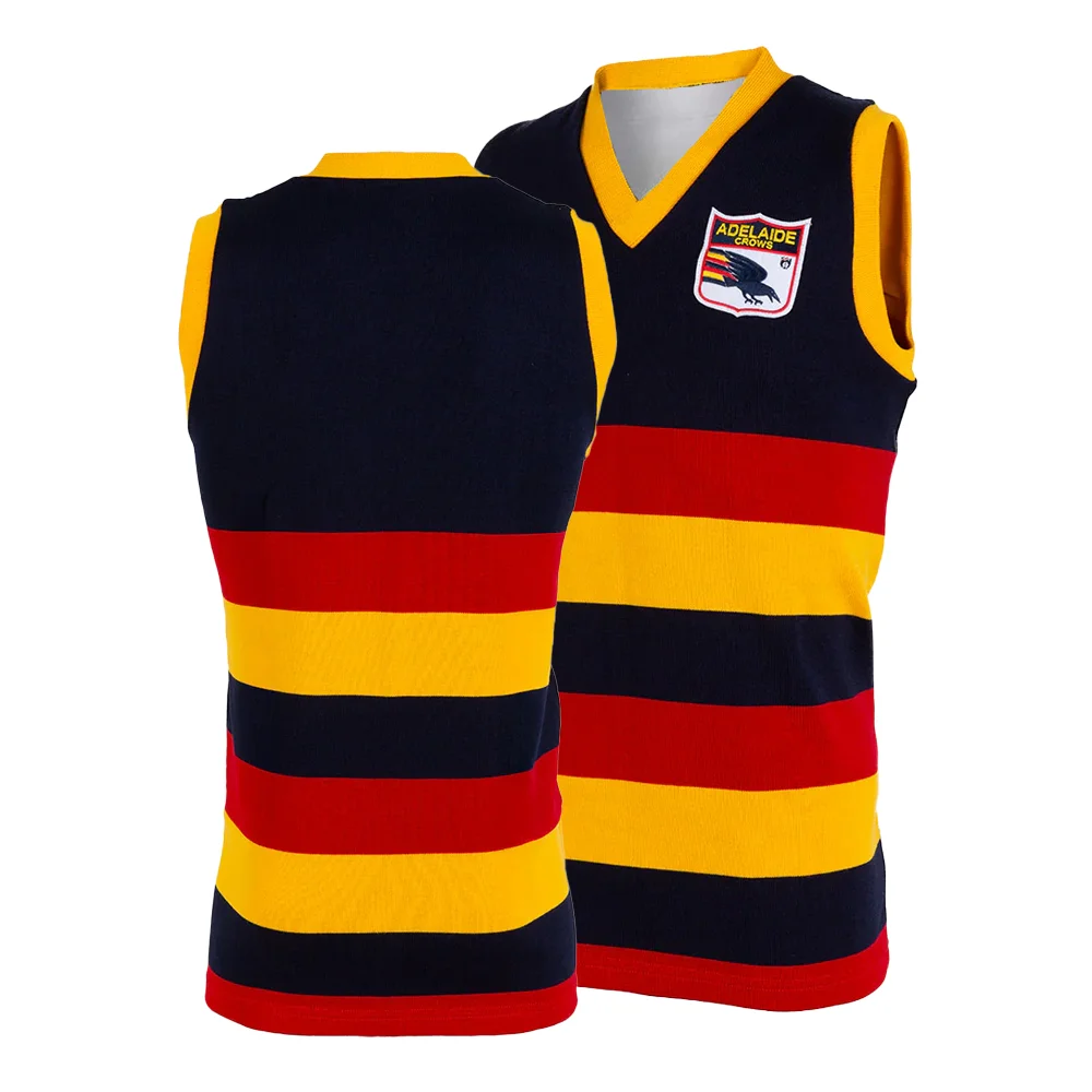 2025 Summe Adelaide Crows Vintage StripeV-Neck Guernsey Breathable Vest! Black-Red-Yellow × 90s Heat Revives Stadium Glory!