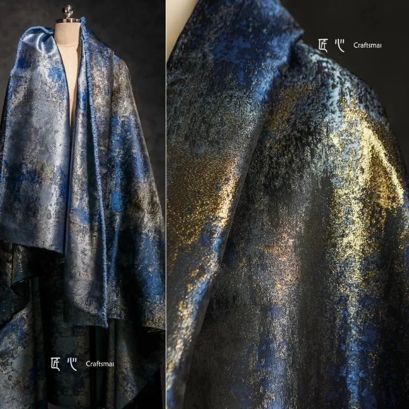 

Blue Gilded Gradient Jacquard Fabric Retro Chinese Style Creative Fashion Clothing Diy Sewing By The Yard Material Cloth