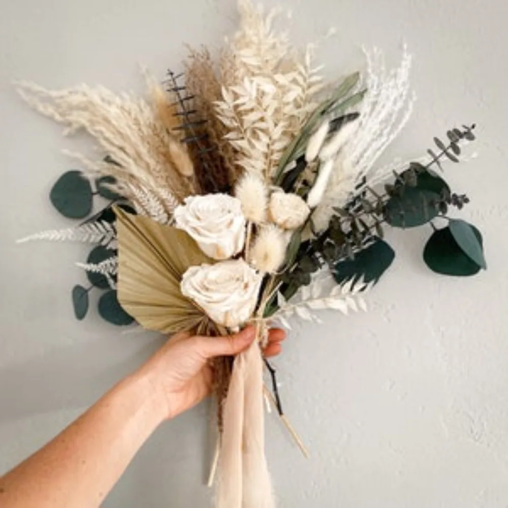 Dried Flowers,Small White Rose,Eucalyptus Bouquet,Dried Flowers