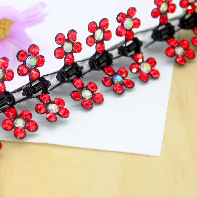 6 Stks/partij Kleine 2X1Cm New Fashion Leuke Crystal Bloemen Metal Hair Klauwen Geometrische Haar Clips Hoofdband Meisjes styling Tool Vlechten