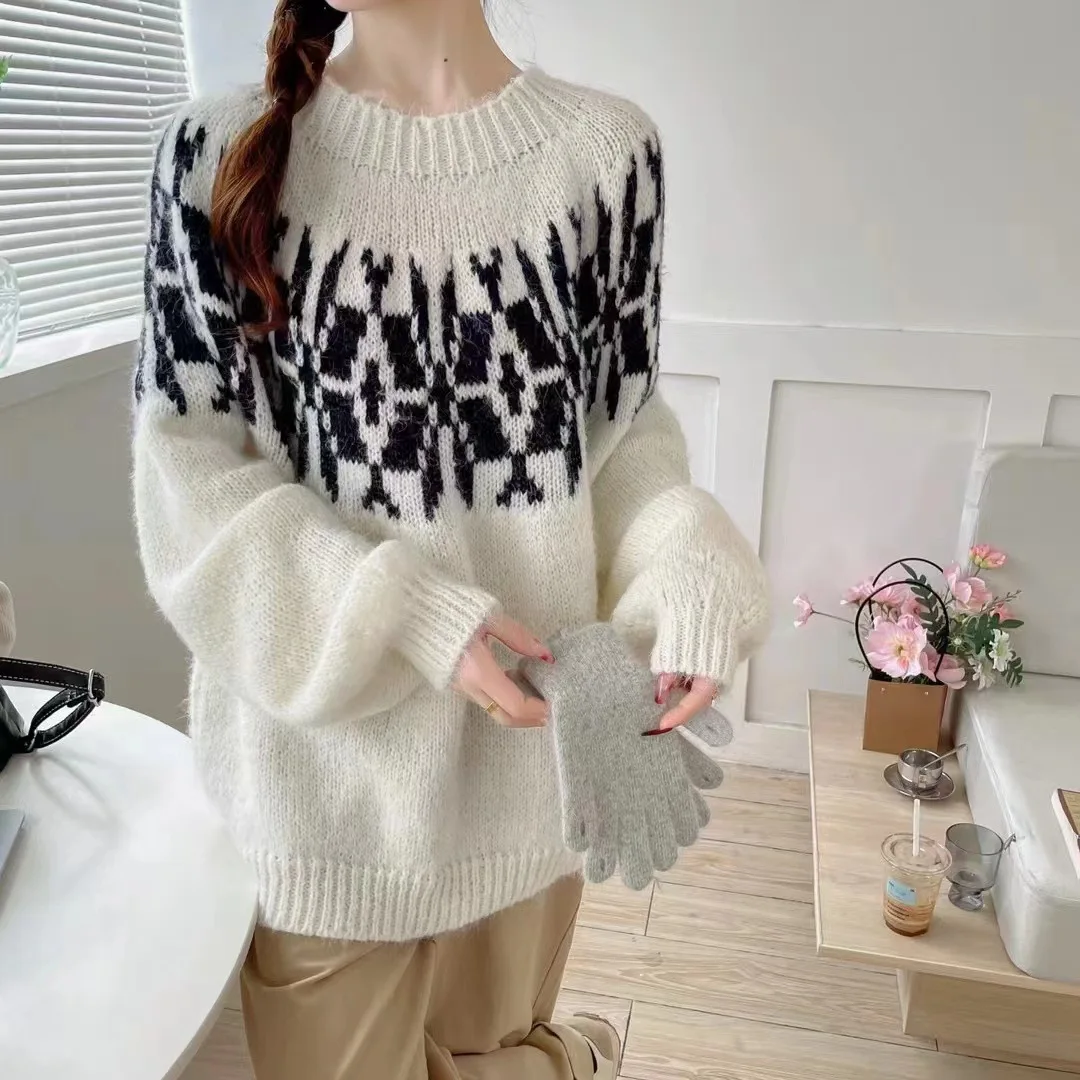 Casual Daily Fall Sweater For Women All Match Loose Pullover Knit Coats Round Neck Long Sleeve High Quality Tops
