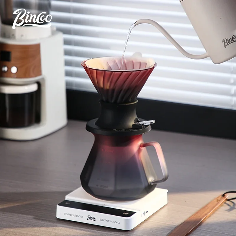 Bincoo Glass Smart Cup  Hand-brewed Coffee Filter Cup Fan-shaped Drip Coffee Sharing Pot Household Soaking Filter Set