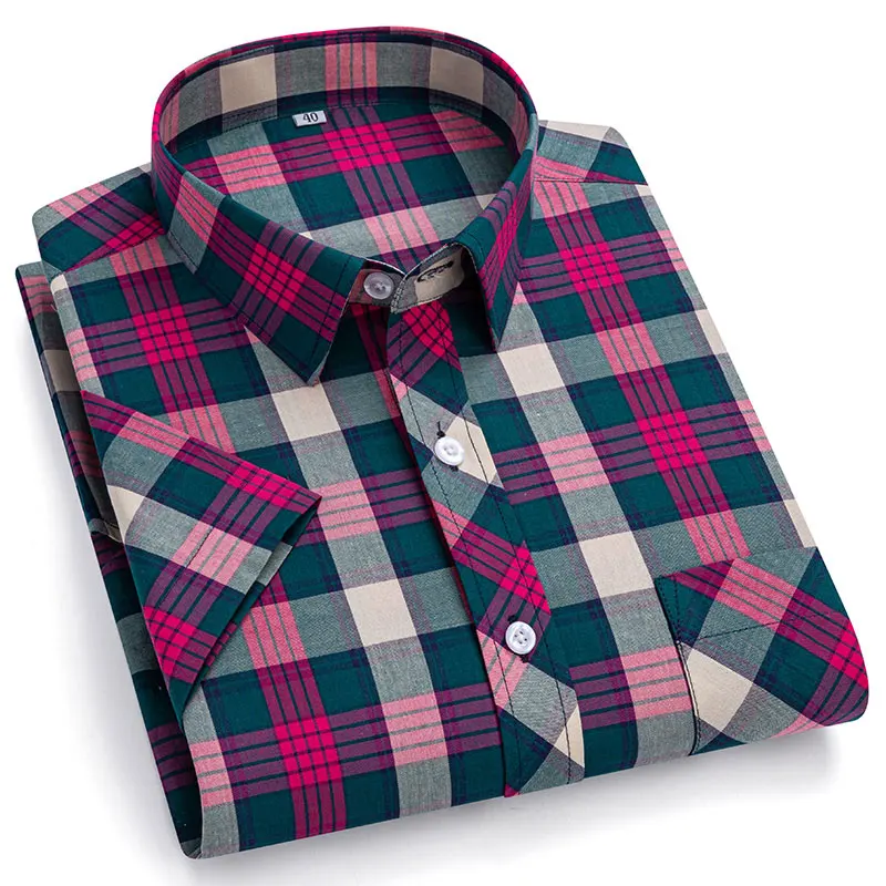 

Рубашка мужская с коротким рукавом, 100% хлопок, Повседневная Удобная дышащая, в клетку, большие размеры 8XL 7XL, лето