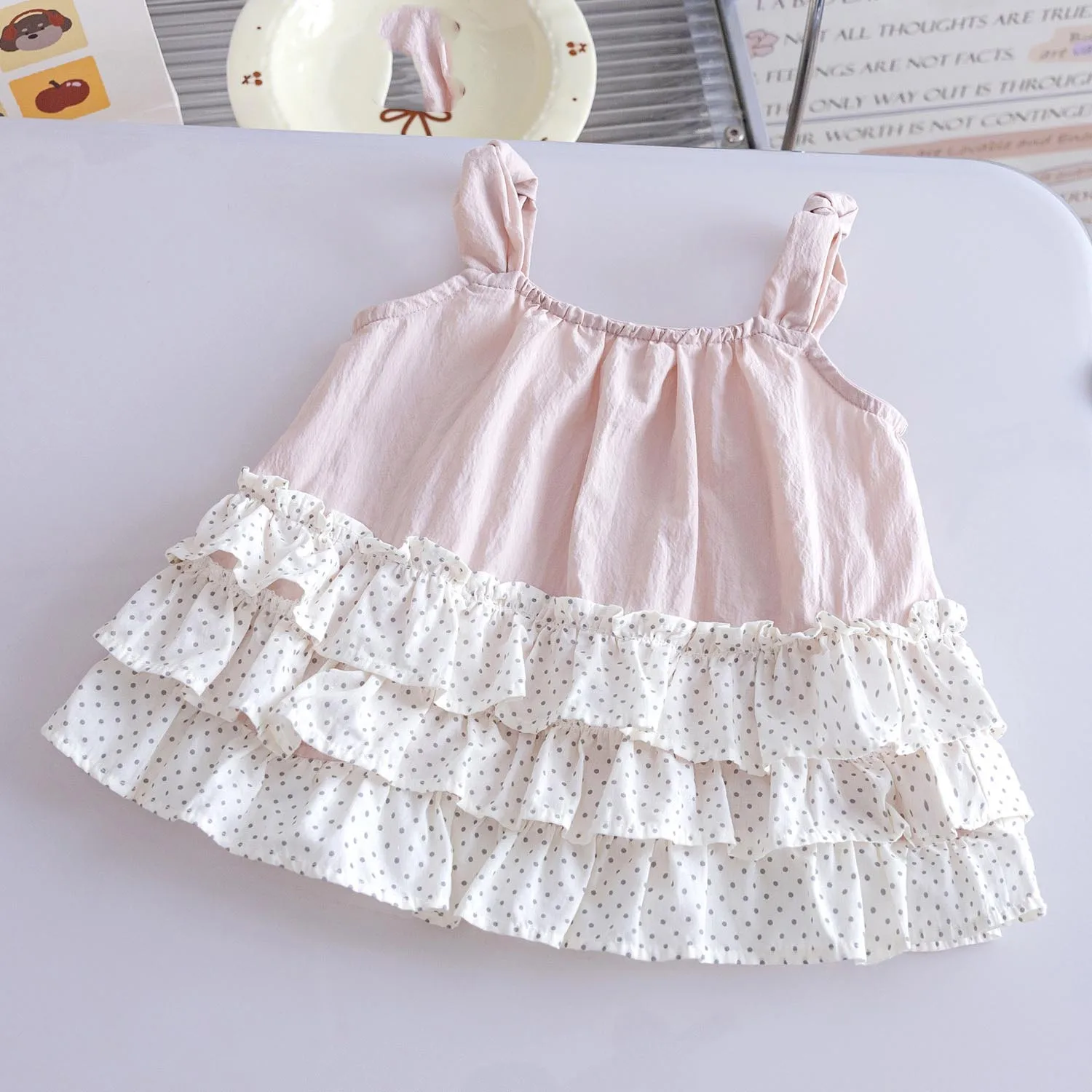 Summer Girls Sling Vest 2026 New Sweet Girls Polka Dot Cake Skirt Splicing Tank Top Korean Kids Loose Versatile Sleeveless Tees