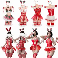 Xma lingerie set Sexy underwear role-playing uniform tempts Christmas Cosplay Costumes Hot Babydoll Woman Exotic Lingerie Dress