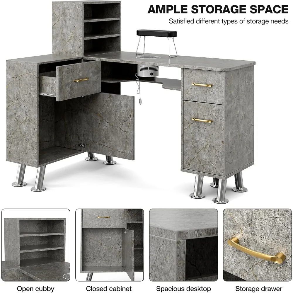 محطة أظافر طاولة مانيكير، محطة طاولة أظافر بإطار فولاذي، محطة عمل لصالونات التجميل مع فتحة تهوية كهربائية