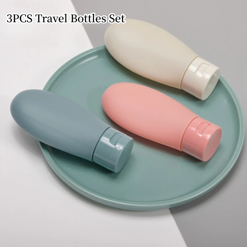 3Pcs 60ML Travel Bottles Set - Leakproof Mini Squeeze Containers for Shampoo & Conditioner,Toiletries Organizer with Storage Bag