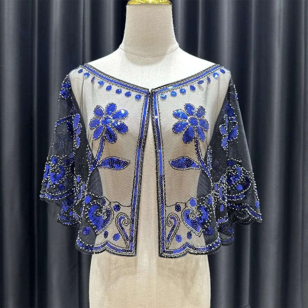 

Ретро 1920-е годы шаль на плечо сверкающая дышащая тканевая шаль с хлопушками короткая длина шаль с цветочным принтом и блестками из бисера женская