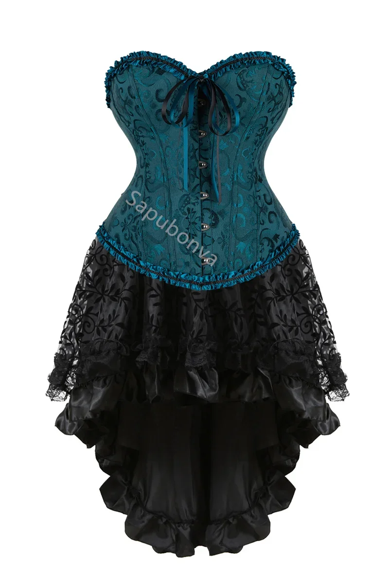 Corset Dress Plus Size Skirt Set Sexy Bustier Overbust Burlesque Gothic Vintage Halloween Costume Korse Fashion Party Black