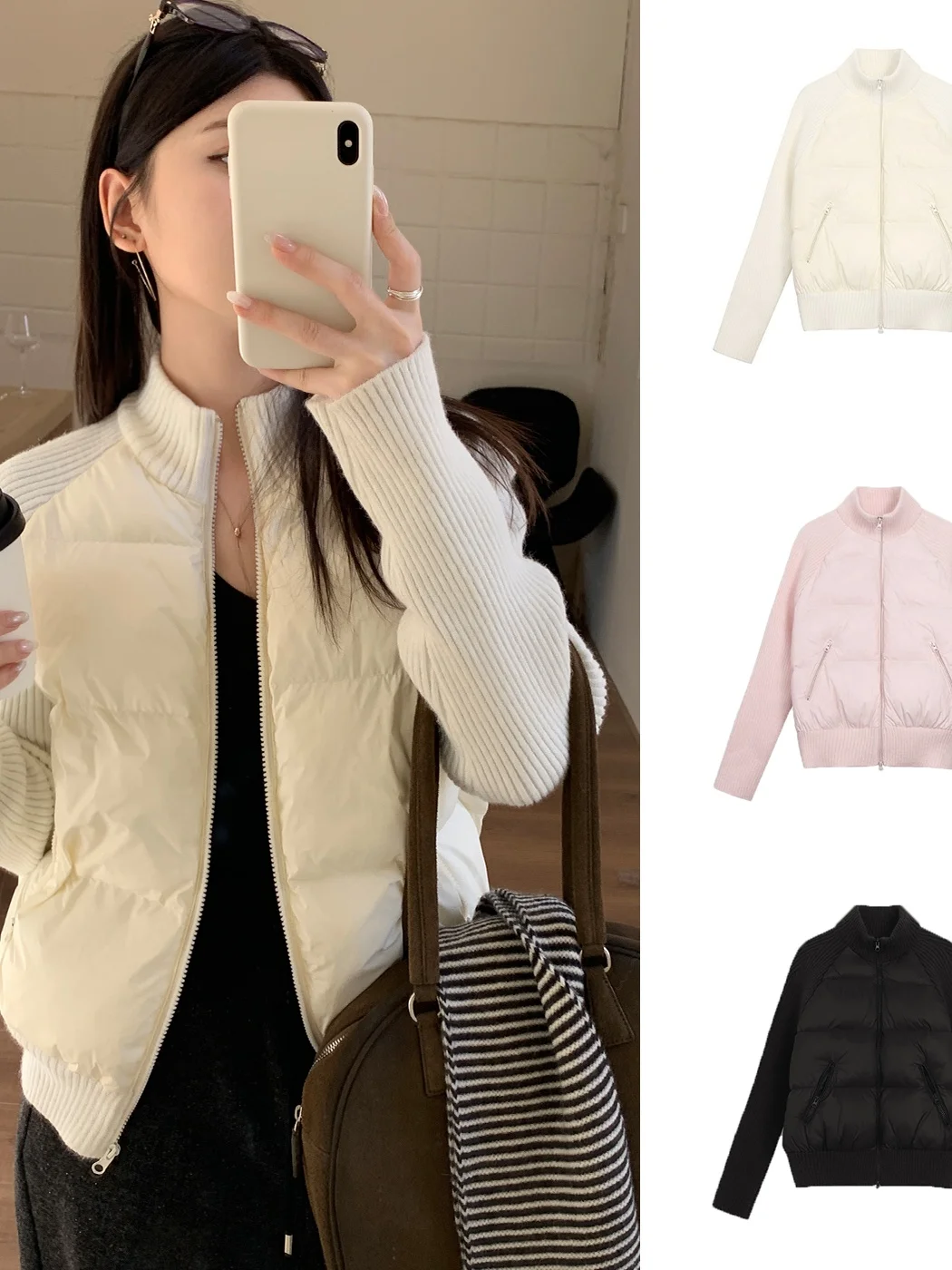 

Sweetknit ort Knitted Jaet Women's Stand Collar Versatile Outerwear oulder Insert Sve Cotton Blend Comfortable Fit