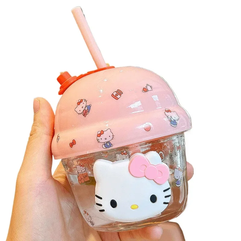 220Ml Kawaii Hello Kitty Mini Waterstro Schattige Cartoon Glazen Melkstro Beker Waterbeker Schattige Draagbare Ontbijtmelkbeker Speelgoed Cadeau