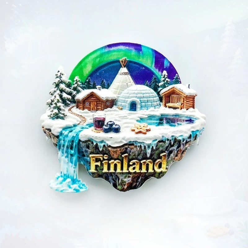 Finnish Aurora Fridge Magnet - Stunning 3D Northern Lights Scene Unique Arctic Travel Souvenir & Magical Home Decor Gift