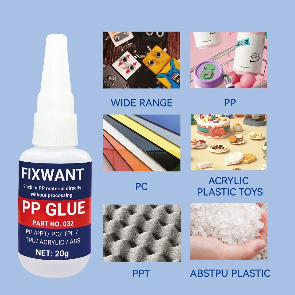 High Strength PP Polypropylene Special Glue - Strong Bonding in Seconds, Waterproof, Works on PPT/ PC/ ABS/ TPE/ TPU/ ACRYLIC