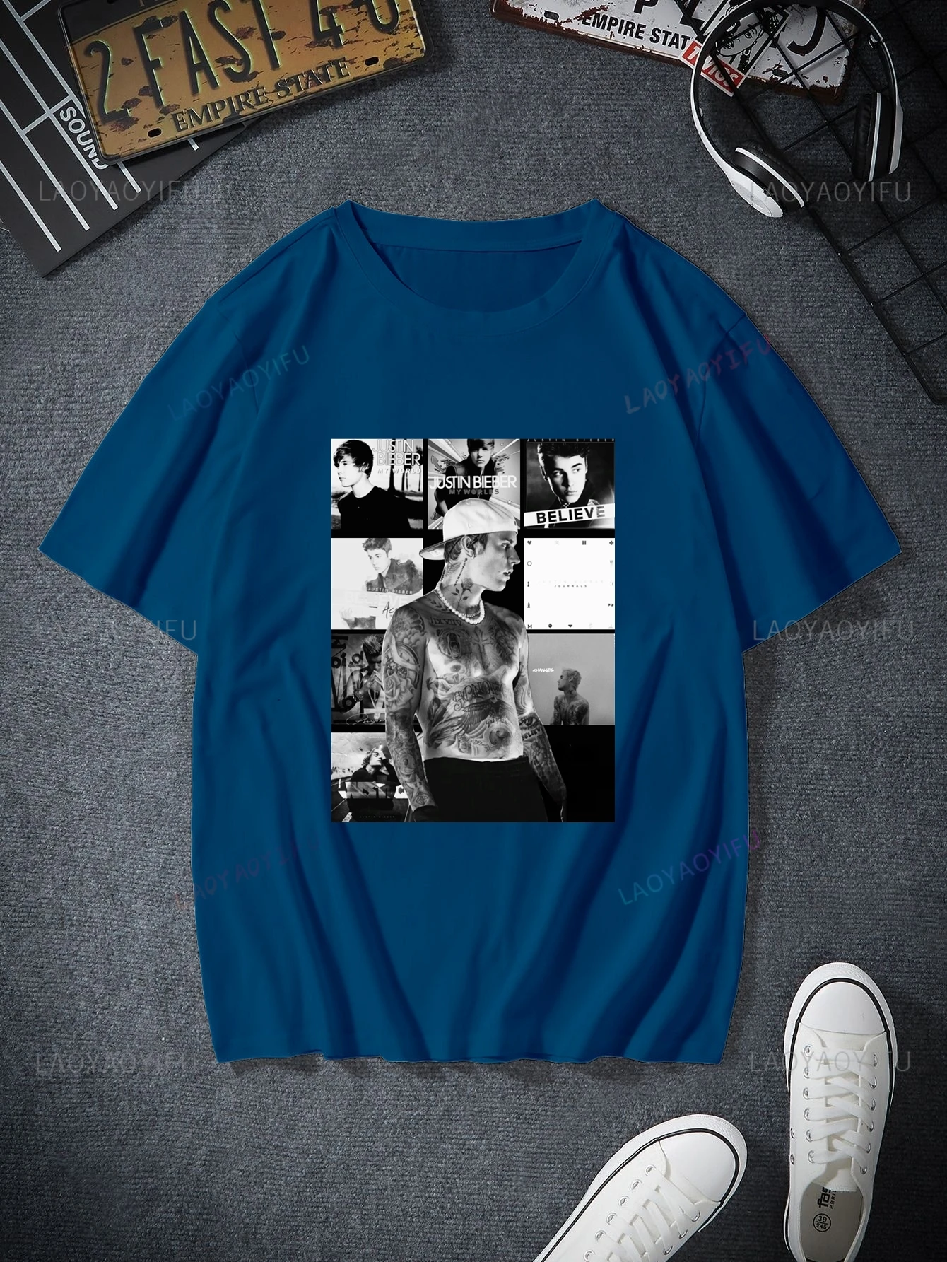 Spring/Summer 2024 New Justin Bieber Cover Poster T-shirt O-Neck Short Sleeve 100% Cotton Casual Unisex T-shirt Street Wear