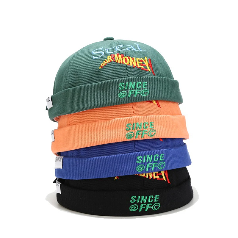 Casquette docker brodée sans visière pour hommes et femmes, casquettes sans bord réglables, casquette pour hommes, chapeau breton, mode hip hop, rue, lettre supérieure